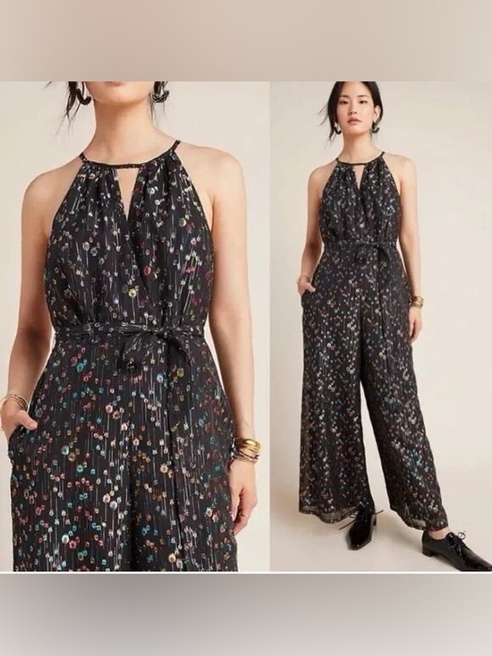 Anthropologie Pants - Anthropologie Black Multicolor Floral Halter Jumpsuit